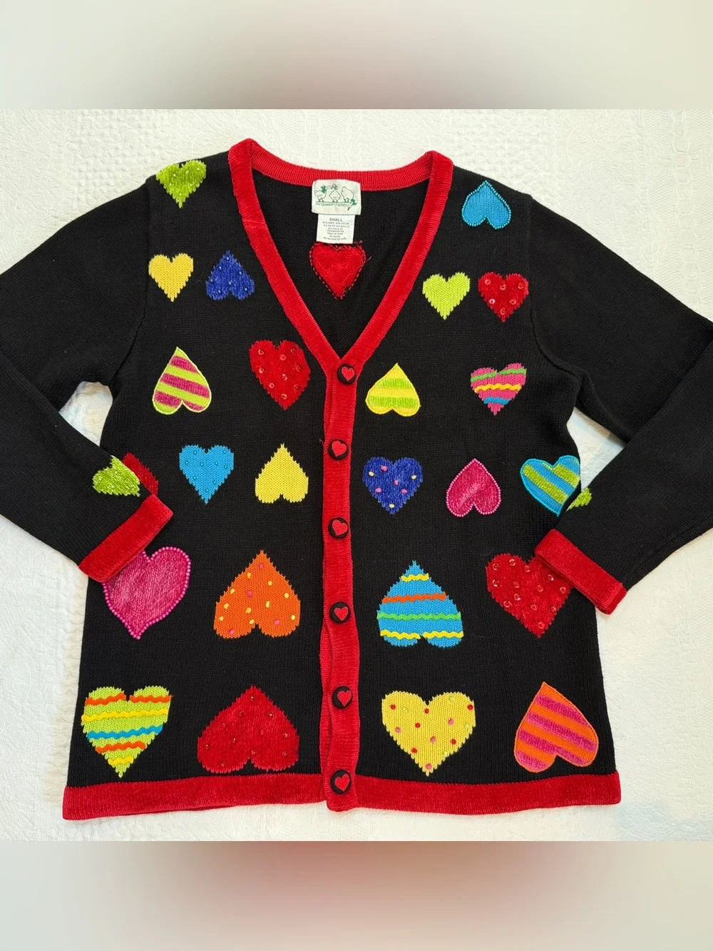 The Quaker Factory Heart Cardigan Button Up Sweater Women’s Small
